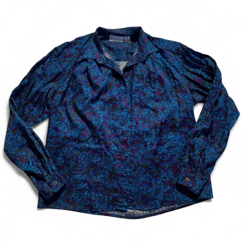 Evan-Picone vintage blue/purple abstract print button-down - 8